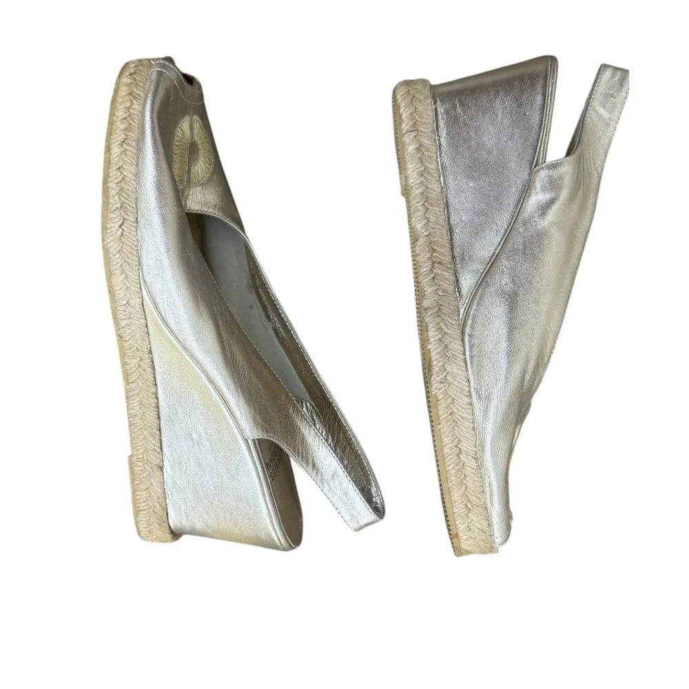 Charles Jourdan Paris Gold Leather Slingback Espadrille Wedges 6 Vintage